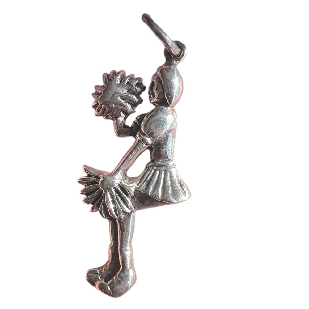 New Solid 925 Sterling Silver Cheerleader Pendant Charm
